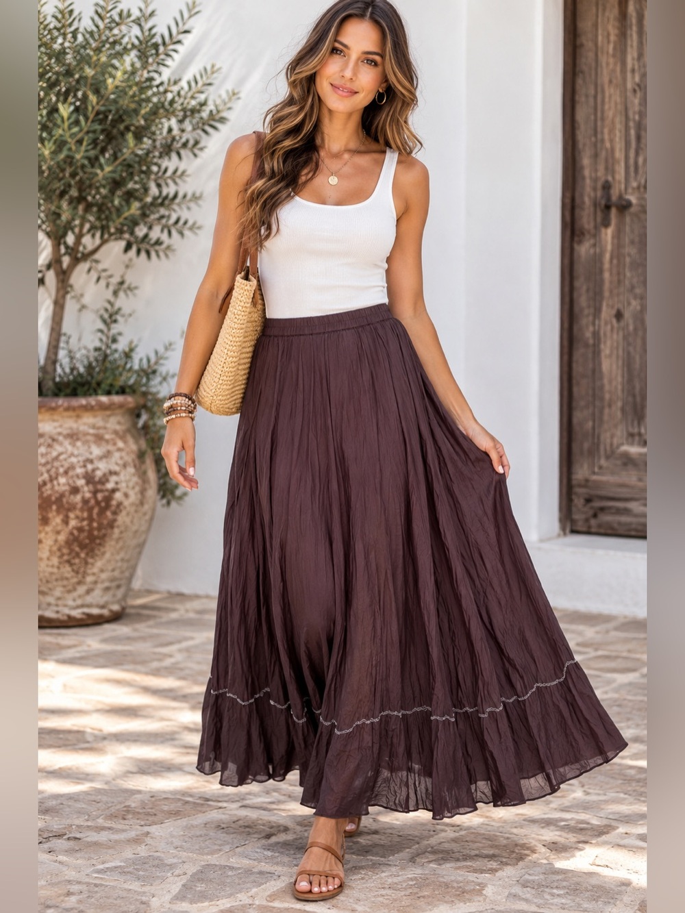 Coldwater Creek Crinkle Chiffon Tiered Maxi Skirt Size Small